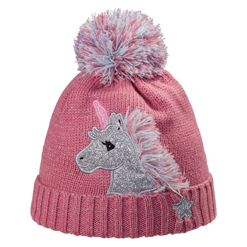 KINDERSTRICKMÜTZE MIT EINHORNEMBLEM,BF